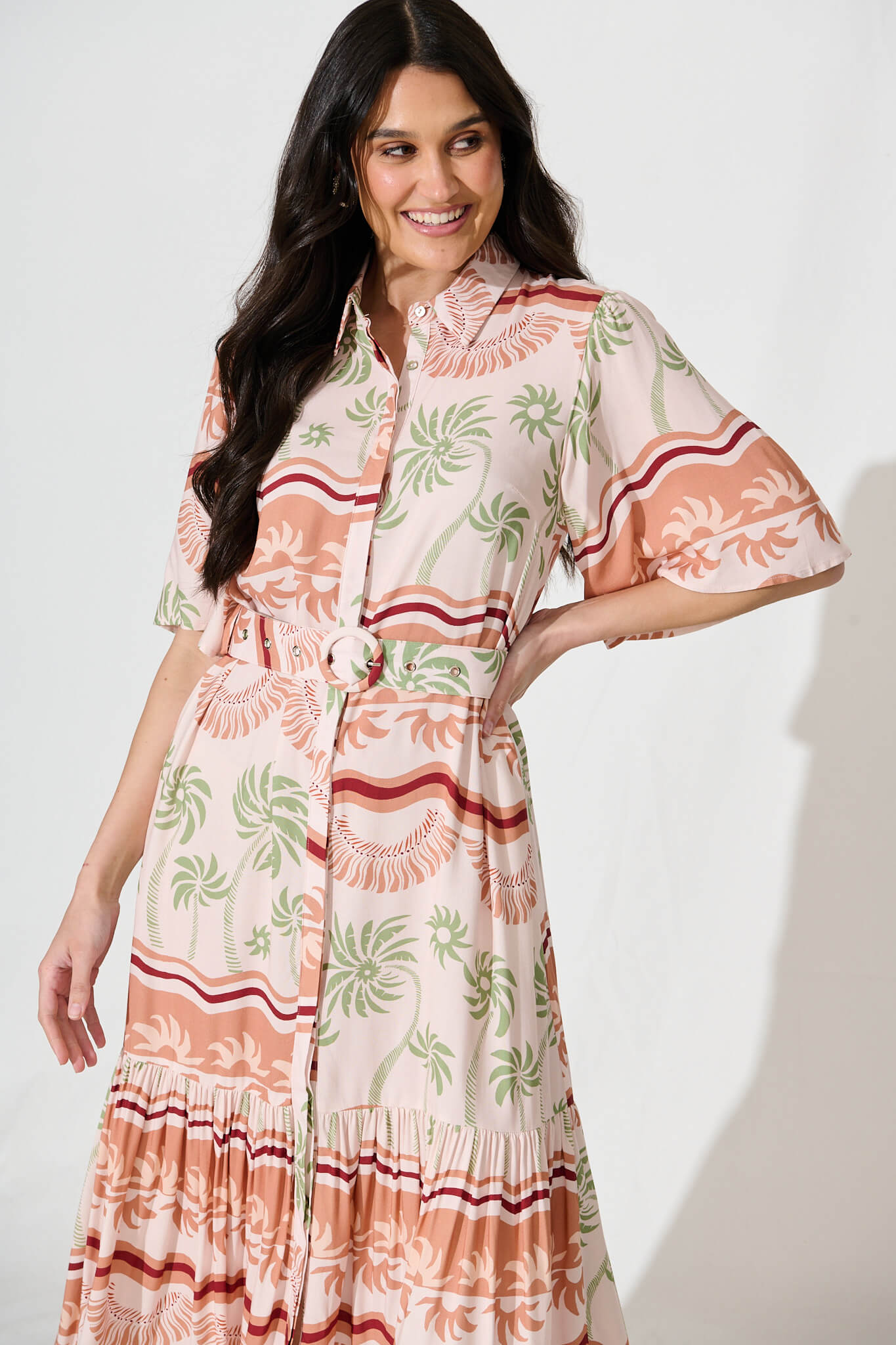 Vance Midi Shirt Dress in Beige Multi Print