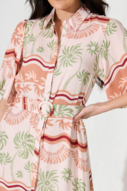 Vance Midi Shirt Dress in Beige Multi Print