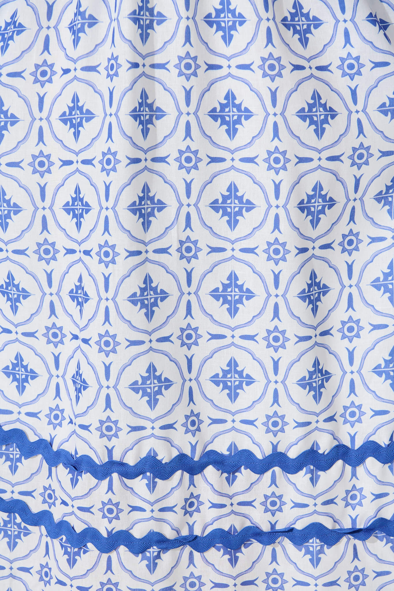 Indi Maxi Dress in White with Blue Tile Linen Blend