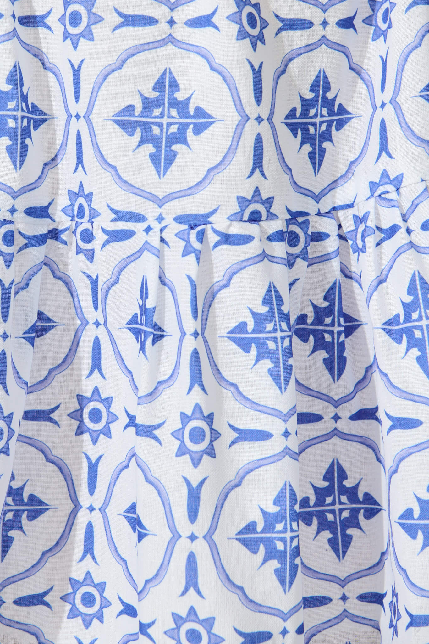 Sariah Dress in White with Blue Tile Linen Blend