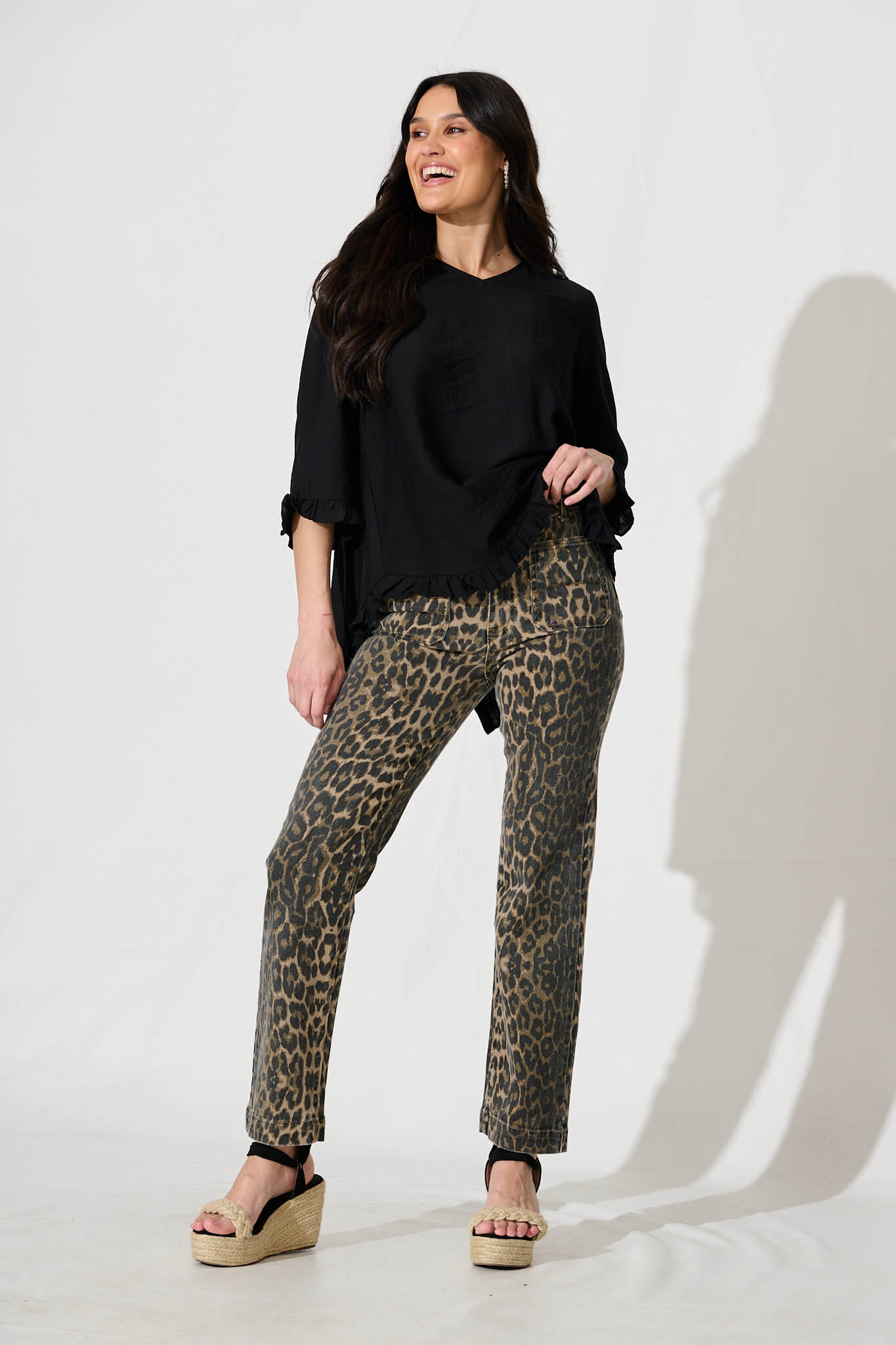 Graciela High Rise Straight Leg Jean In Leopard Denim