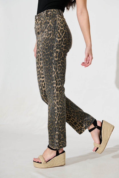 Graciela High Rise Straight Leg Jean In Leopard Denim