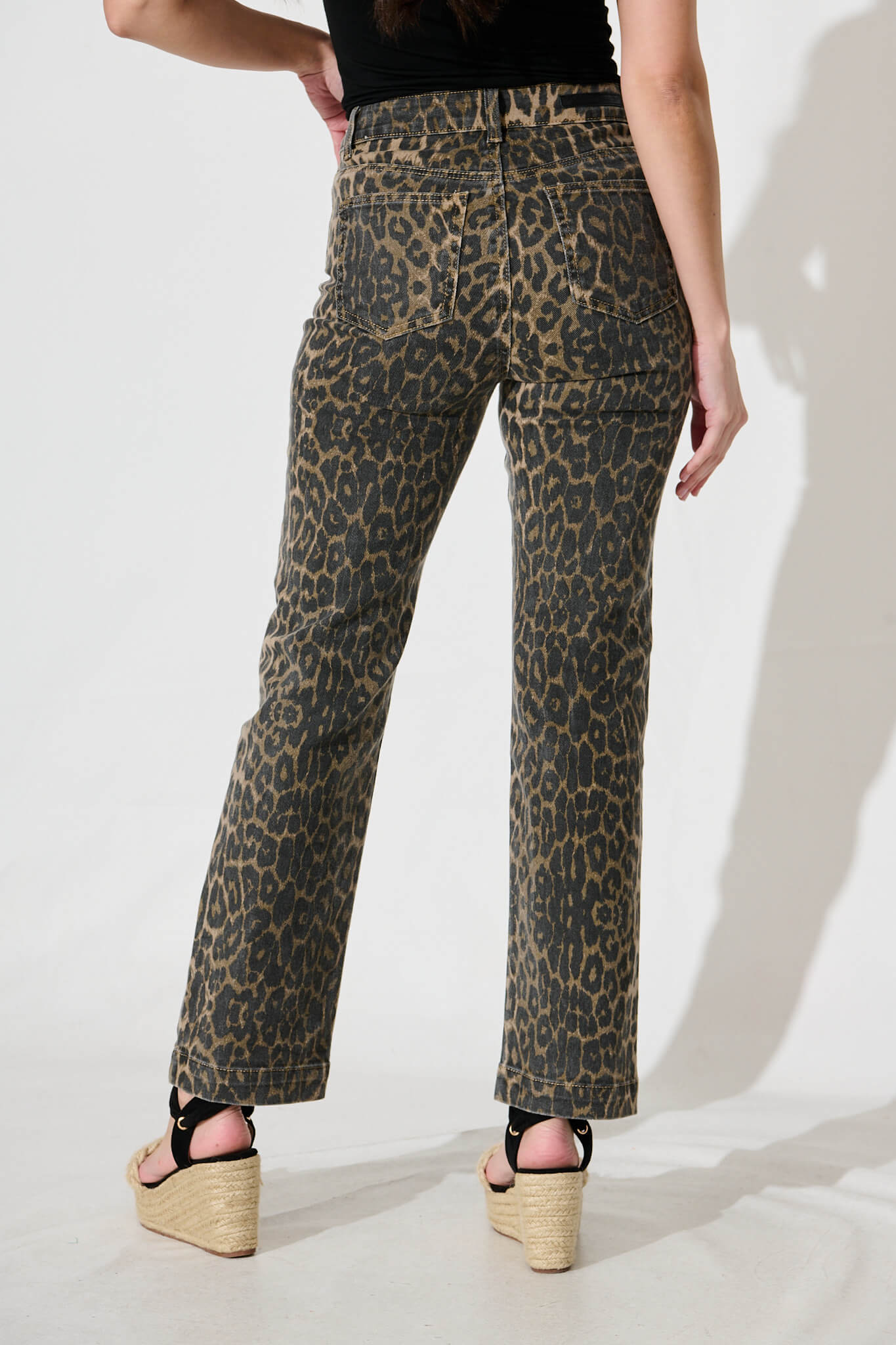 Graciela High Rise Straight Leg Jean In Leopard Denim