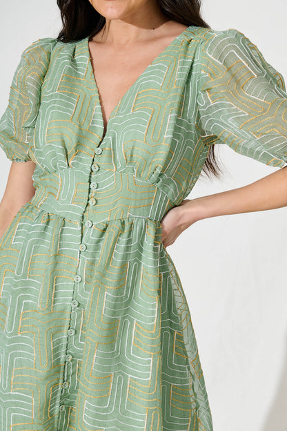 Evermore Midi Dress Pale Green with Lurex Embroidery