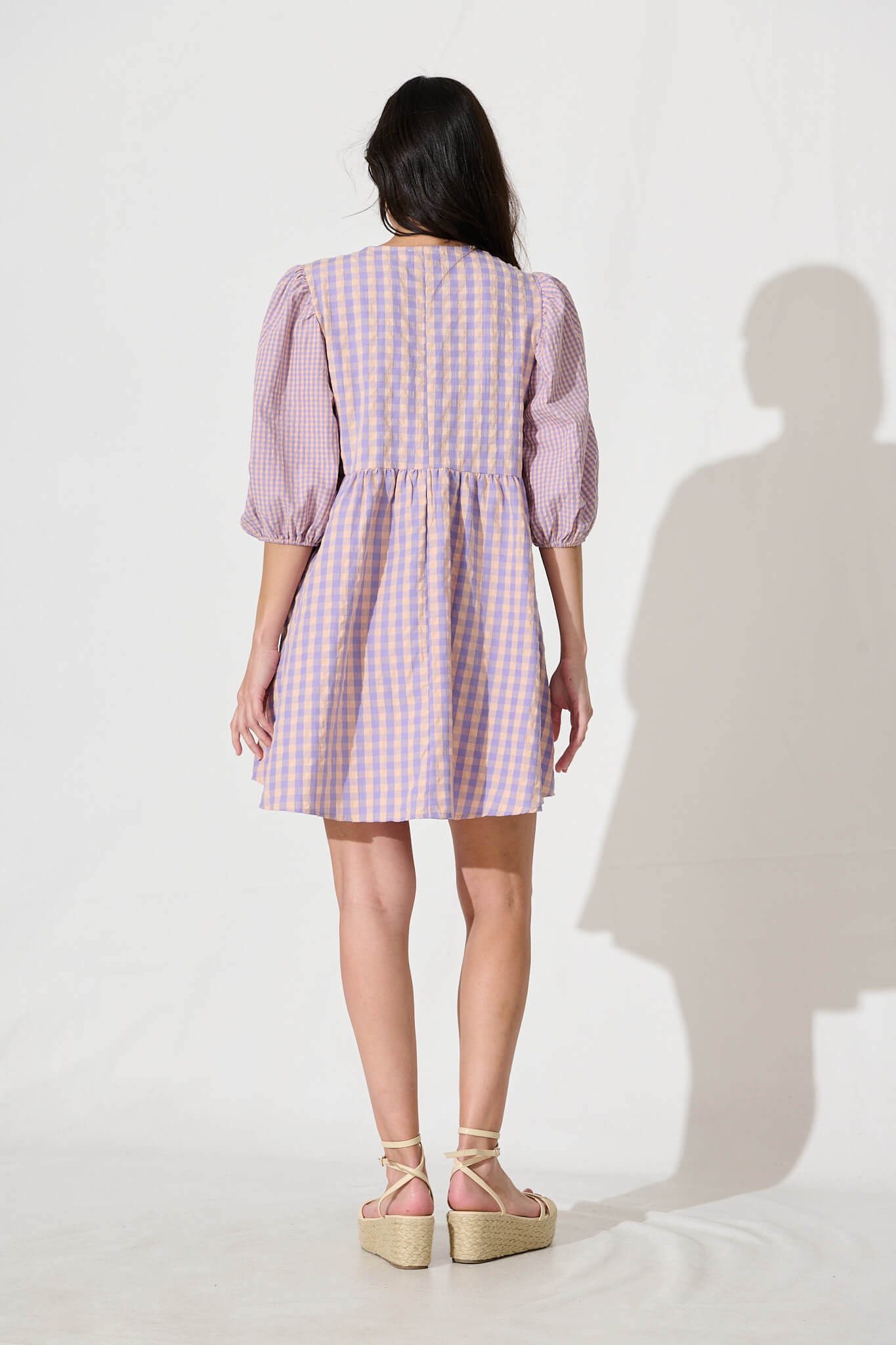 Ginnie Smock Dress in Lilac and Pink Gingham Cotton