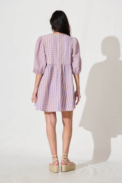 Ginnie Smock Dress in Lilac and Pink Gingham Cotton