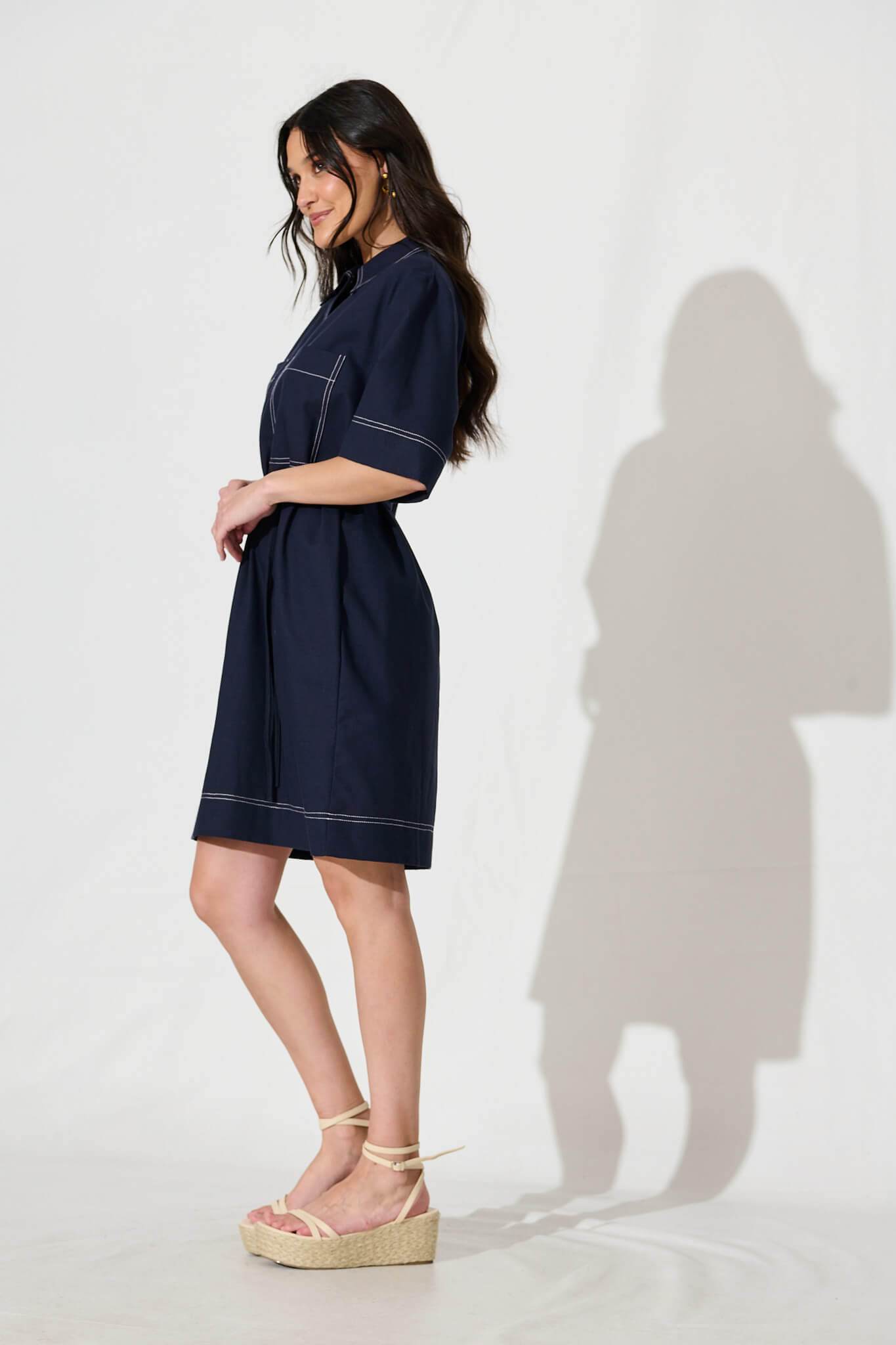 Salvatore Dress in Navy Cotton Linen