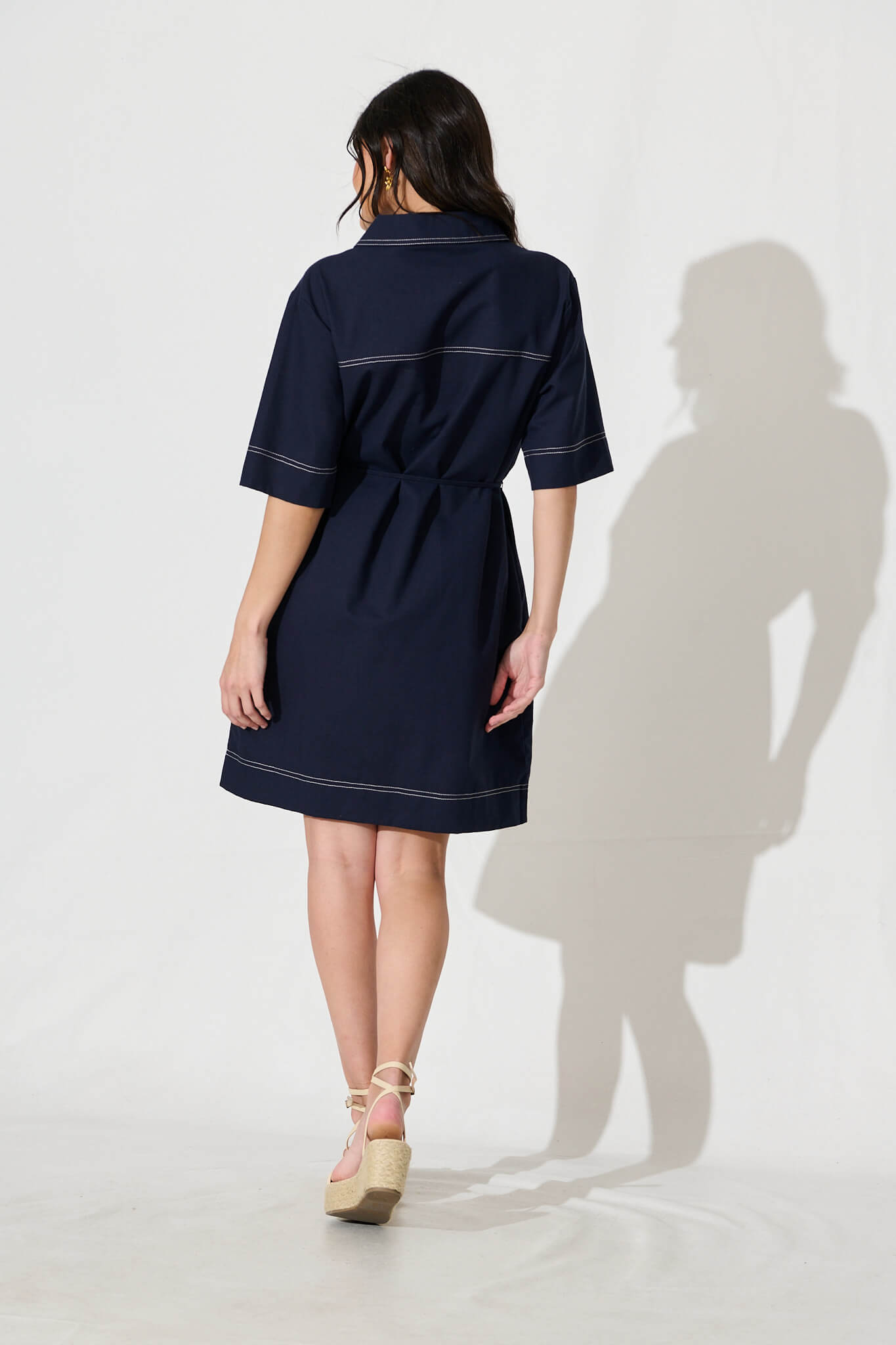 Salvatore Dress in Navy Cotton Linen