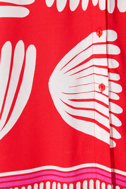 Satori Midi Shirt Dress in Red with White Print