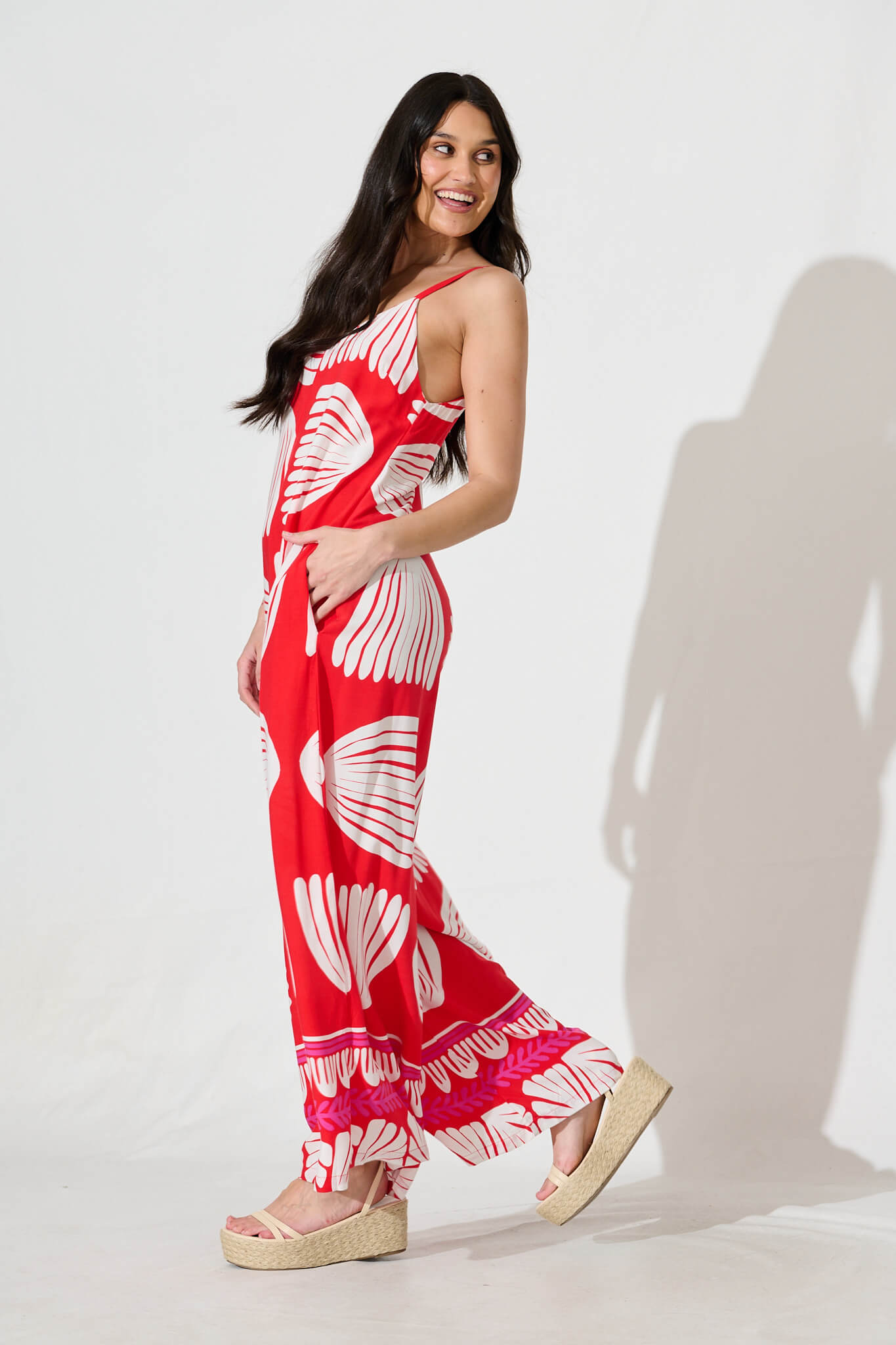Sianie Jumpsuit in Red with White Print