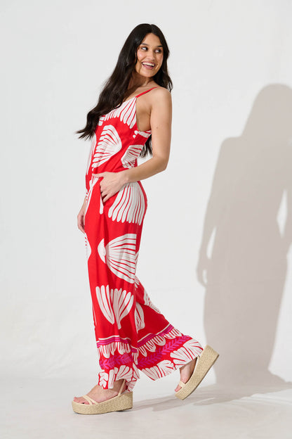 Sianie Jumpsuit in Red with White Print