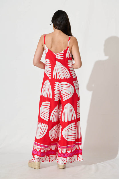 Sianie Jumpsuit in Red with White Print