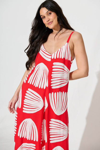 Sianie Jumpsuit in Red with White Print