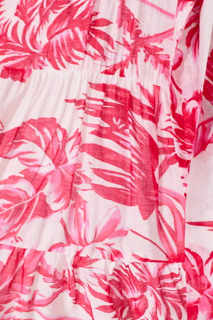 Anaya Dress In White With Pink Leaf