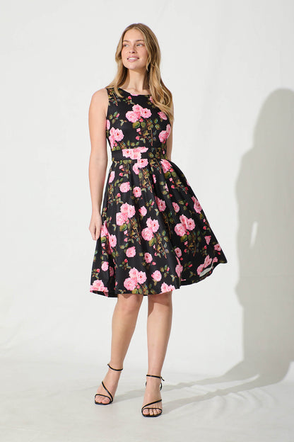 Jardin Dress in Black with Blush Floral