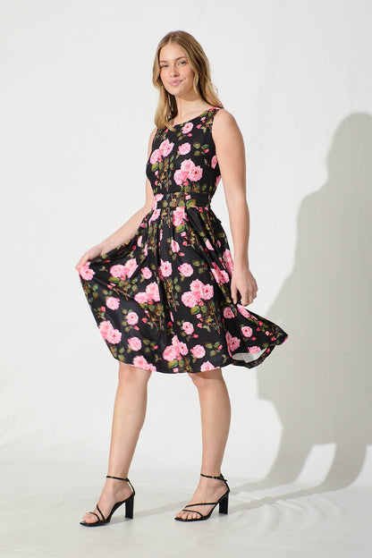 Jardin Dress in Black with Blush Floral