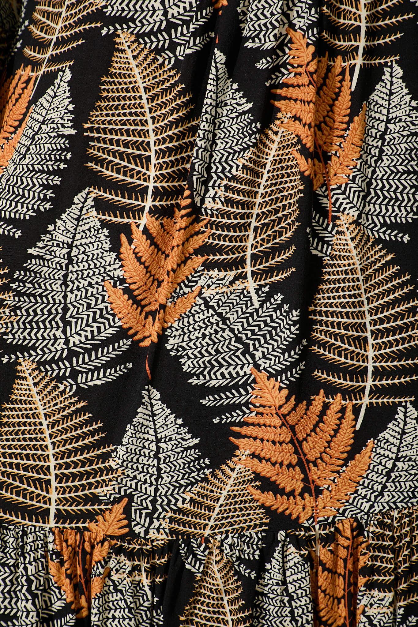 Mara Smock Dress in Black with Multi Leaf Print