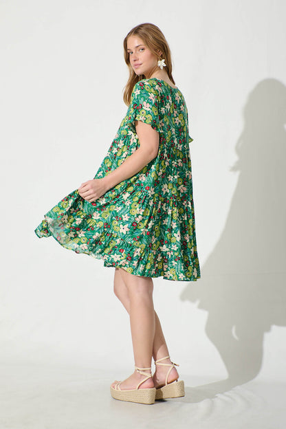 Carisse Smock Dress in Jade with Multi Floral