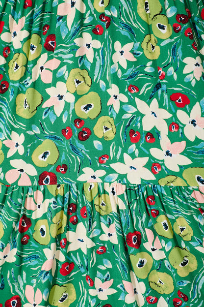 Carisse Smock Dress in Jade with Multi Floral