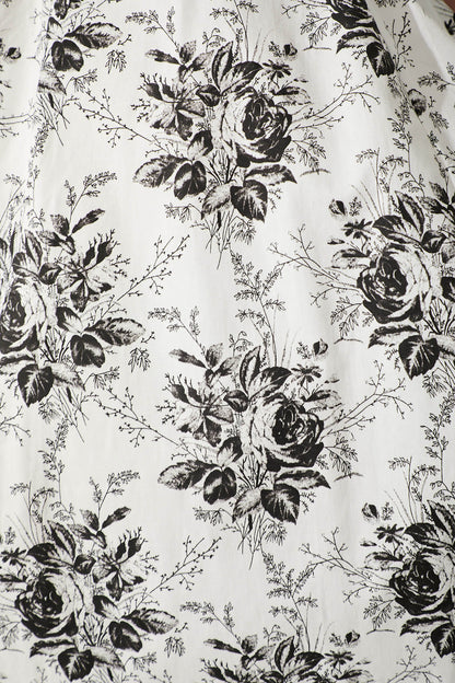 Jarmila Dress with Belt in White Black Floral Cotton Blend