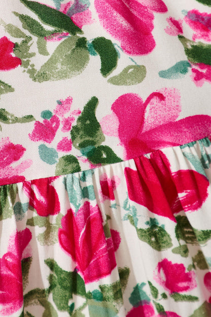 Adilah Dress in White with Pink and Green Floral