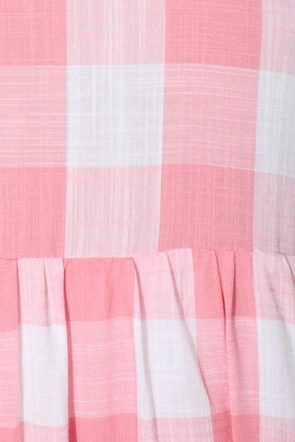 Zara Midi Smock Dress in Pink with White Gingham Cotton