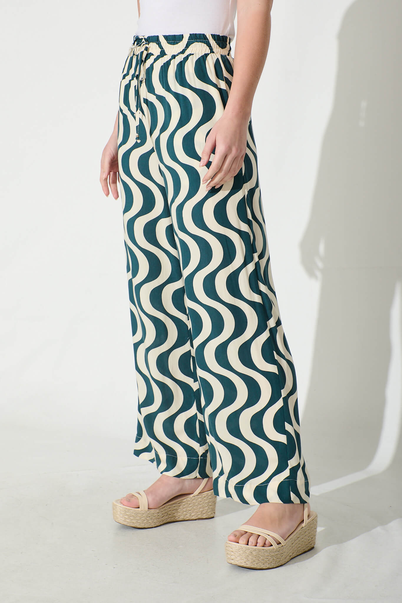 Anjeanette Wide Leg Pant in Emerald and Cream Swirl Print
