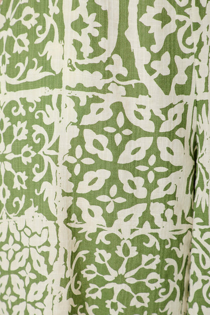 Jeanette Wide leg Pant in Khaki and Cream Tile Cotton Blend