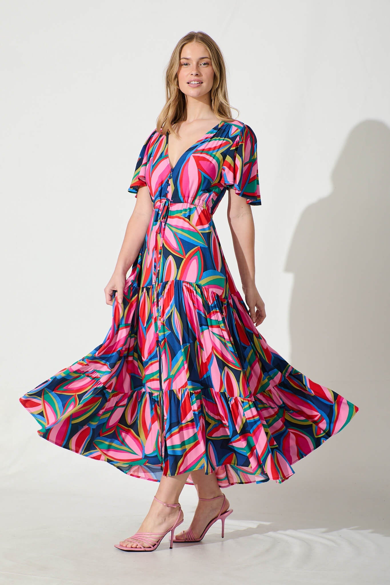 Violet Maxi Dress In Navy With Multi Print