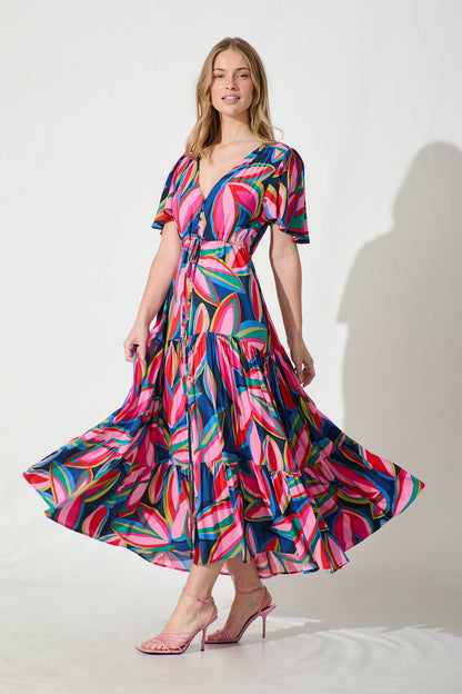 Violet Maxi Dress In Navy With Multi Print