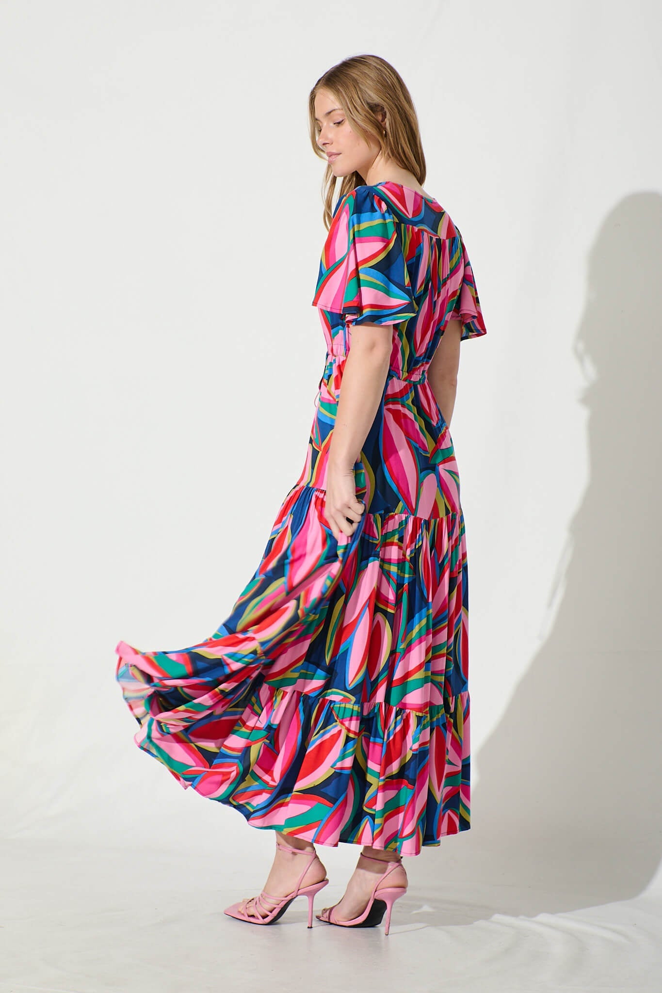 Violet Maxi Dress In Navy With Multi Print