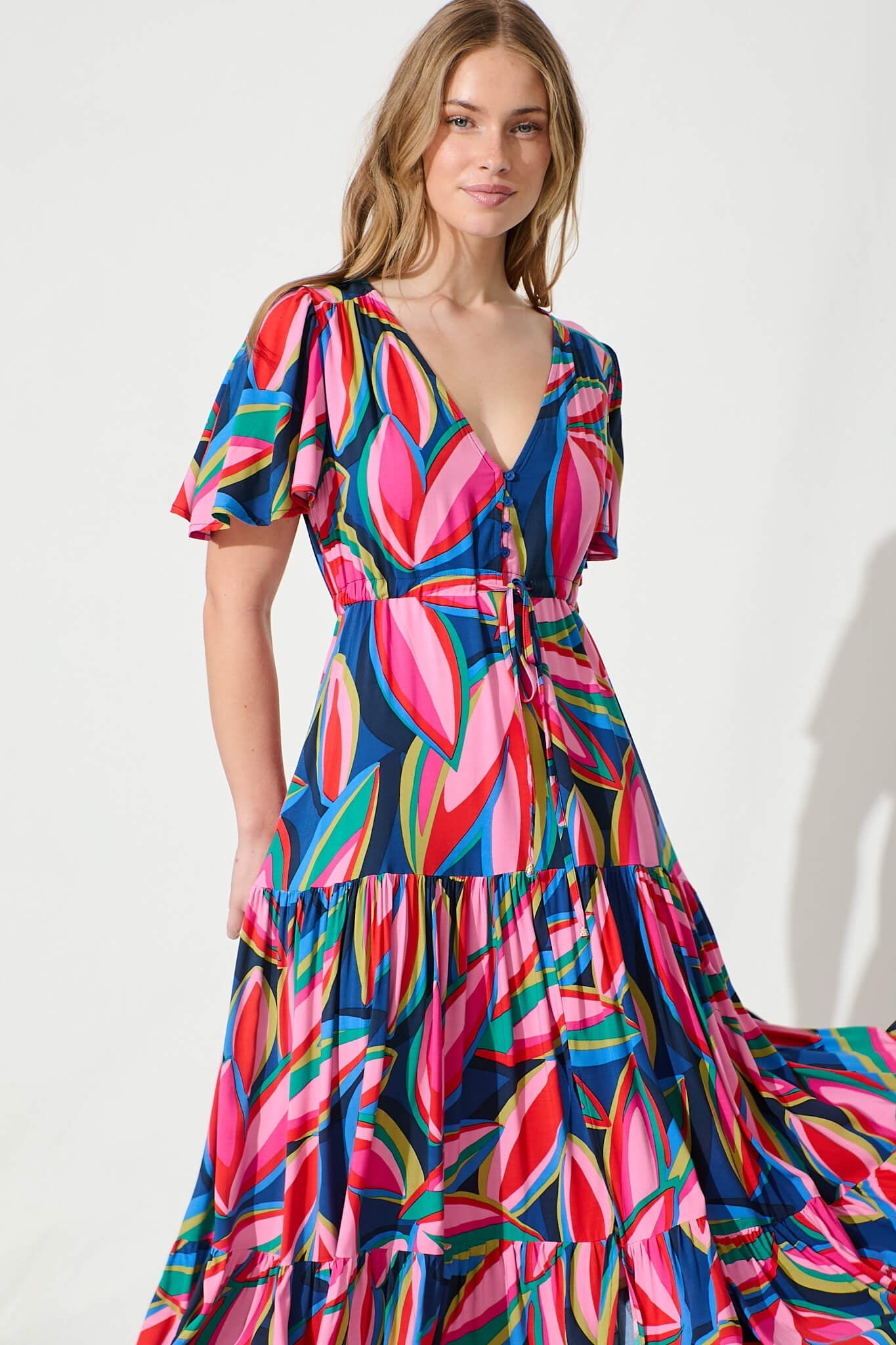 Violet Maxi Dress In Navy With Multi Print