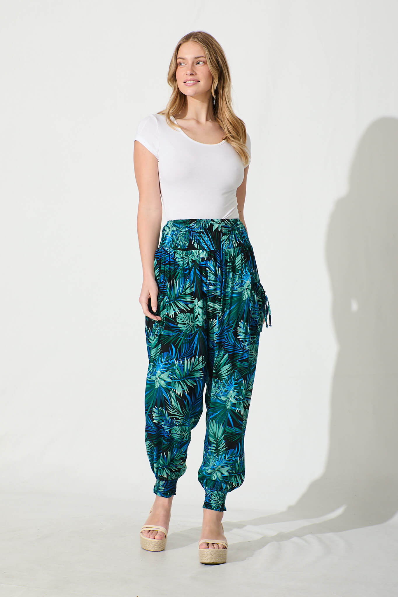 Gabby Lounge Pants in Multi Blue Leaf Print