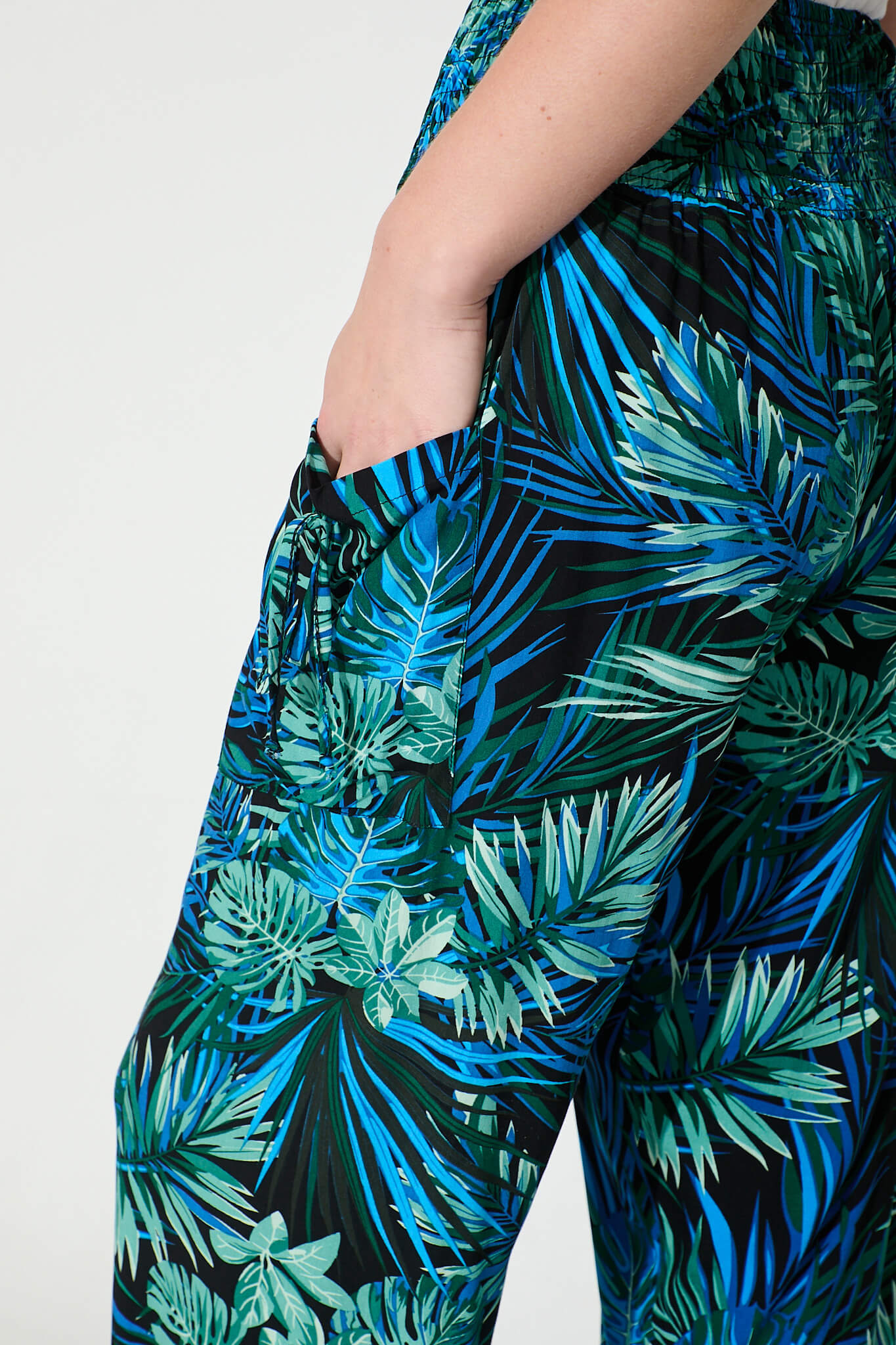 Gabby Lounge Pants in Multi Blue Leaf Print