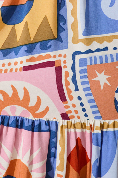 Tahnee Smock Dress in Multi with Blue