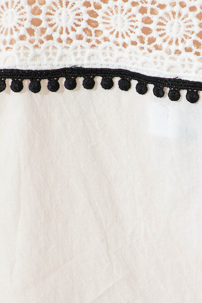 De Niro Cami Top in White Cotton With Black Contrast Trim