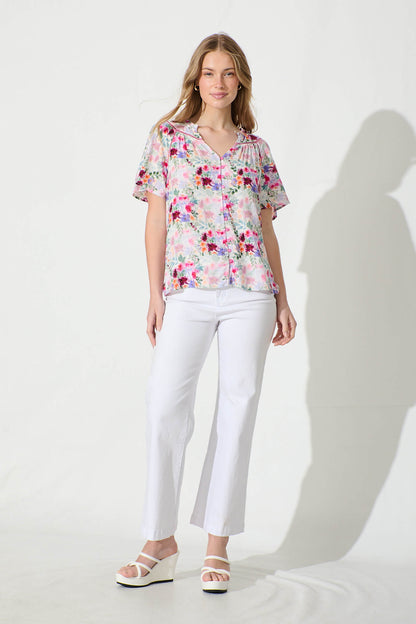 Malia Top in Multi Watercolour floral