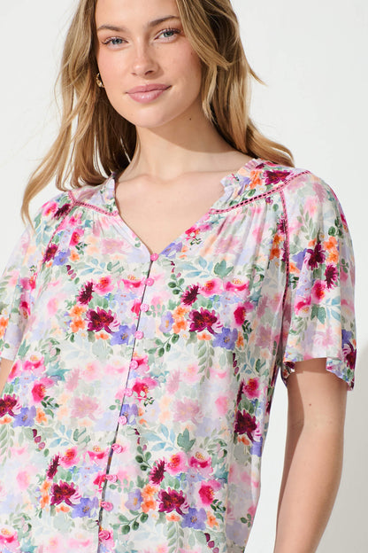 Malia Top in Multi Watercolour floral