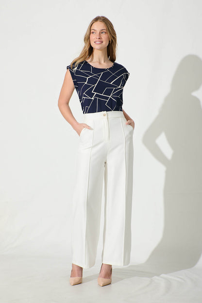 Rejina Top in Navy with White Print