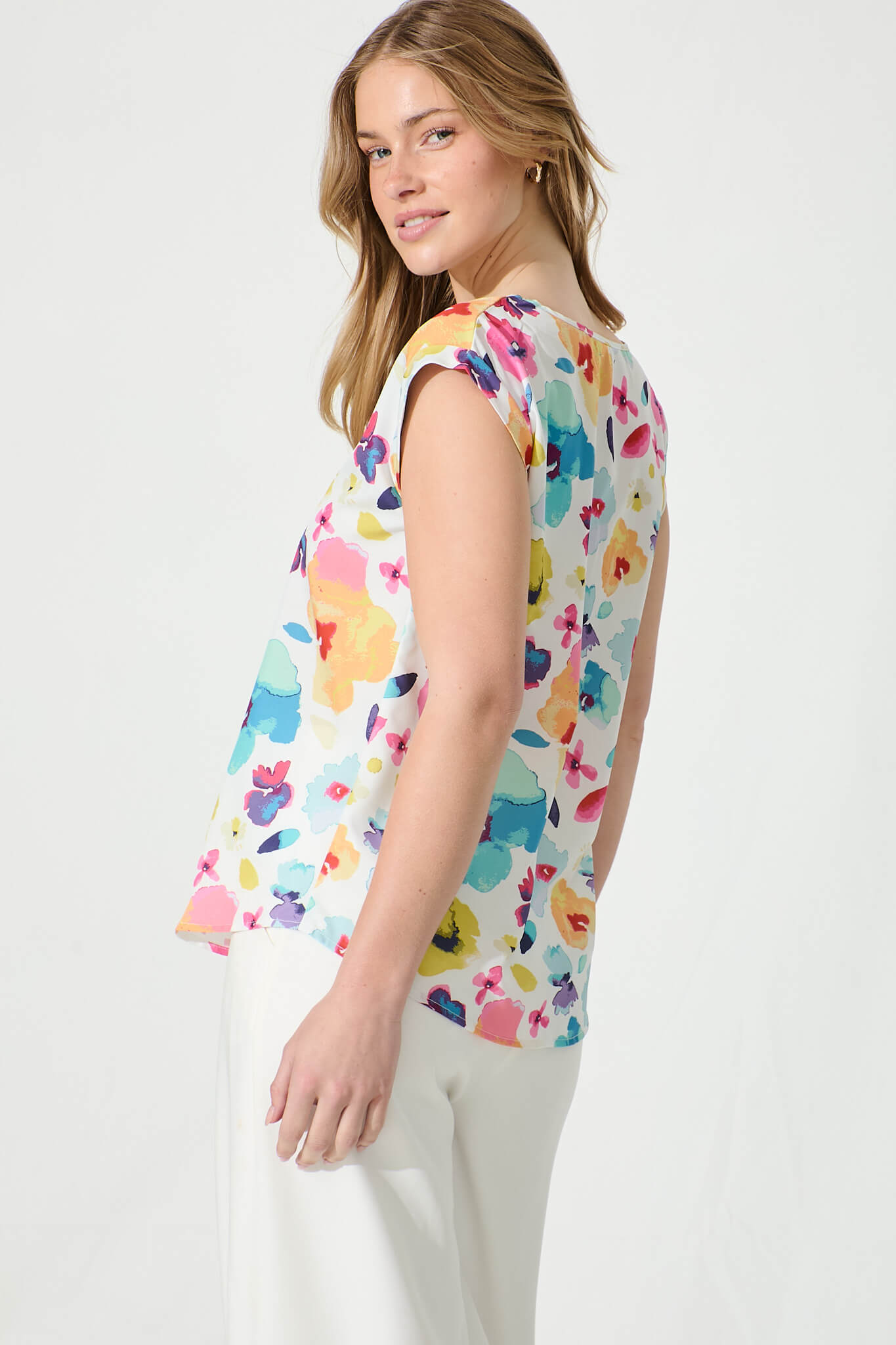 Rejina Top in White with Multi Floral Print