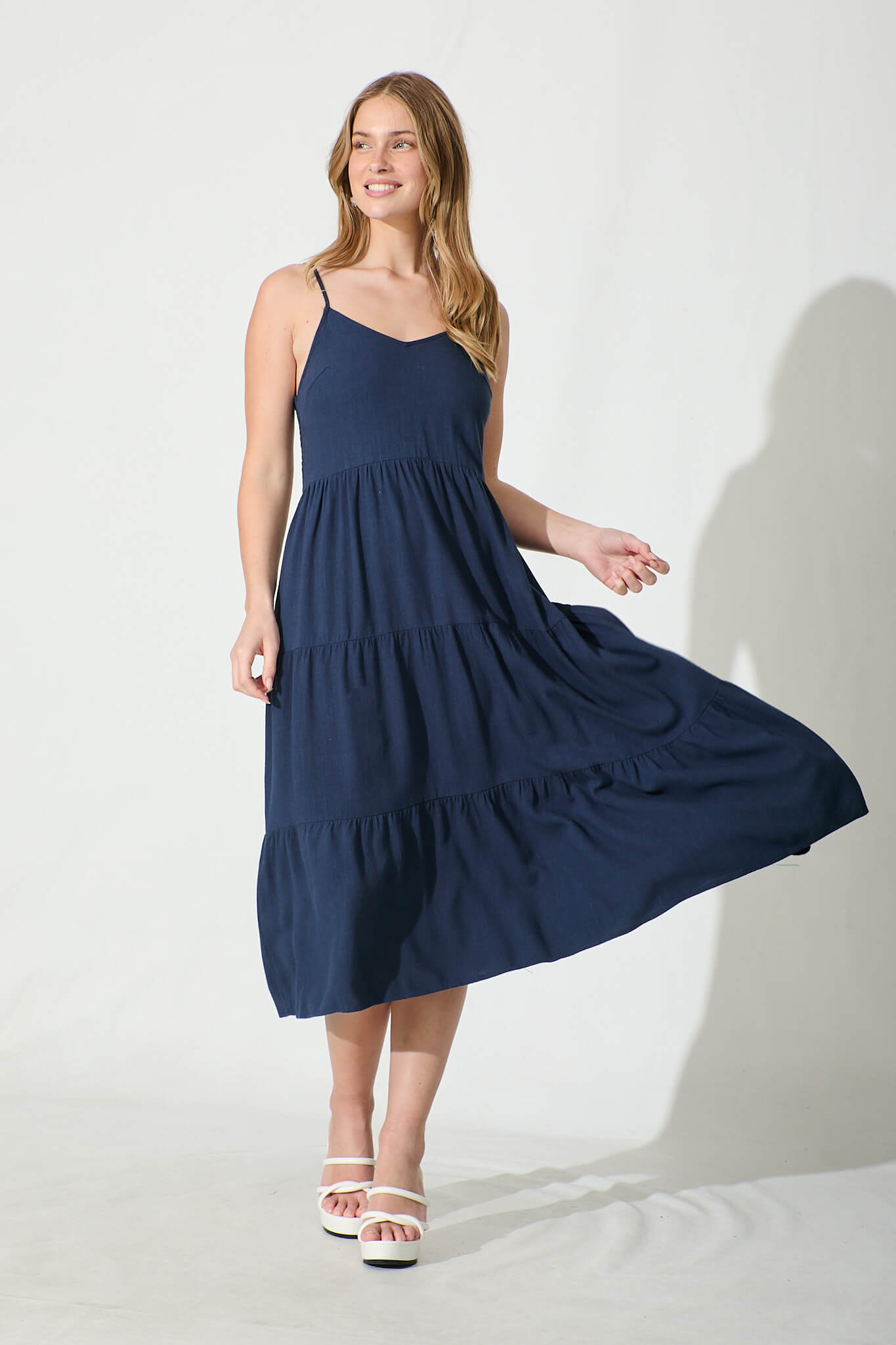 Utopia Midi Sundress in Navy Linen Blend