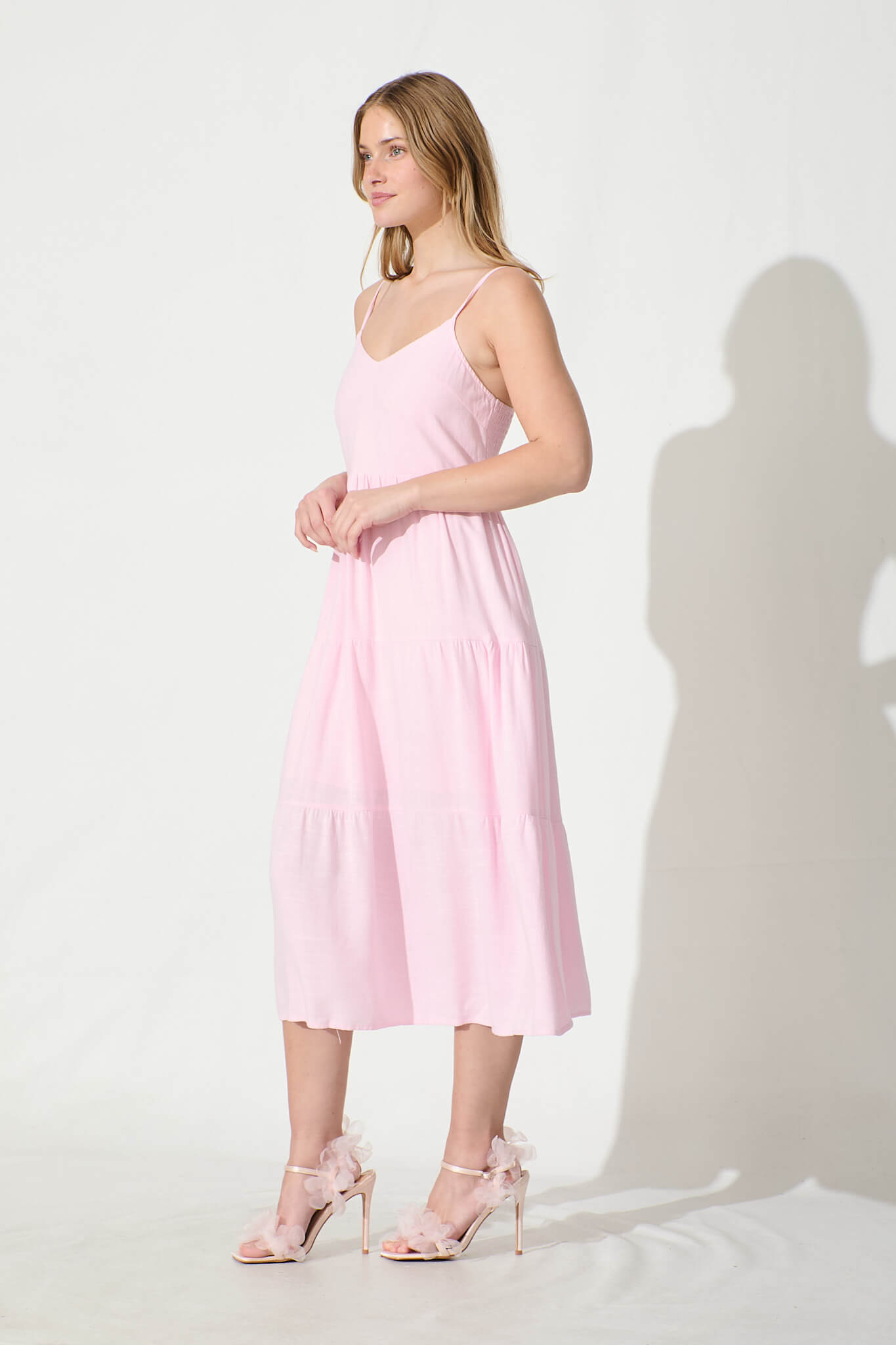 Utopia Midi Sundress in Pink Linen Blend