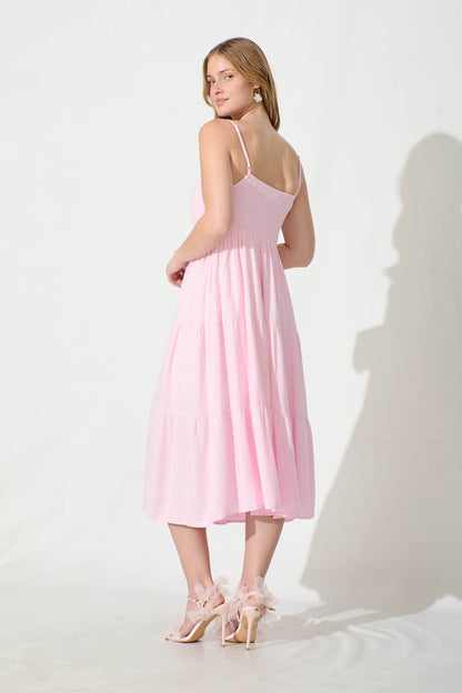 Utopia Midi Sundress in Pink Linen Blend