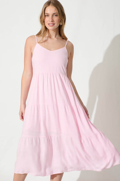 Utopia Midi Sundress in Pink Linen Blend