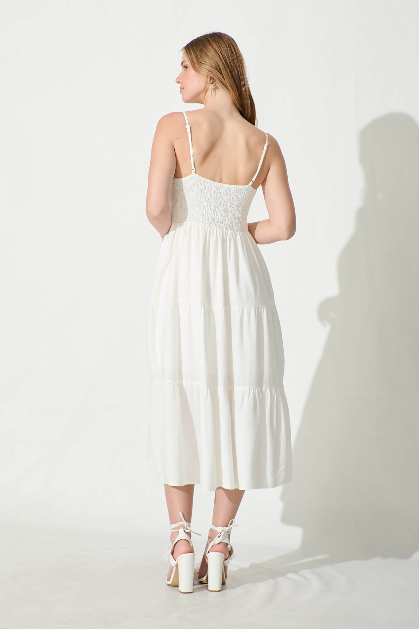 Utopia Midi Sundress in White Linen Blend