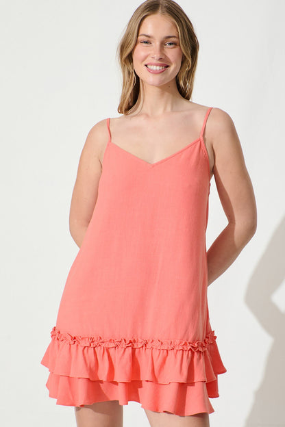 Aubrielle Dress In Coral Linen Blend