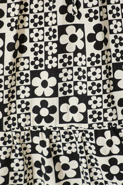 Gibson Smock Dress In Black And Cream Floral