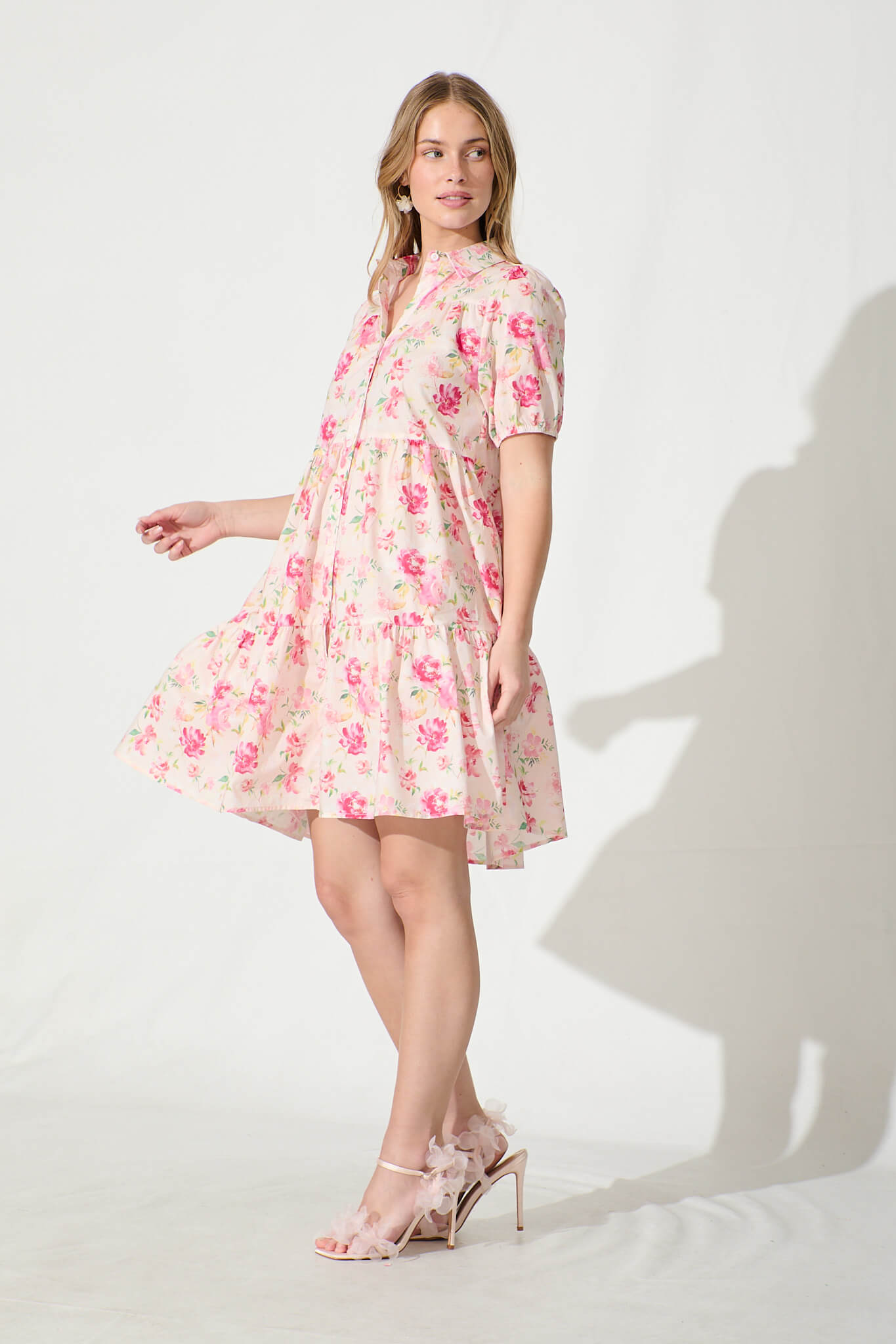 Felicia Shirt Dress In Pink Floral Cotton