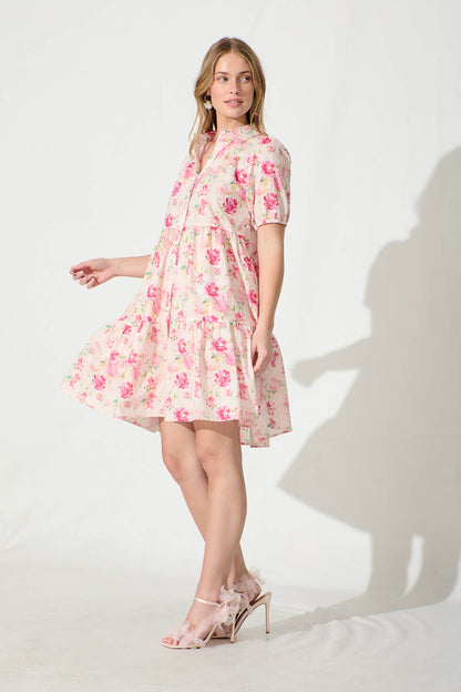Felicia Shirt Dress In Pink Floral Cotton