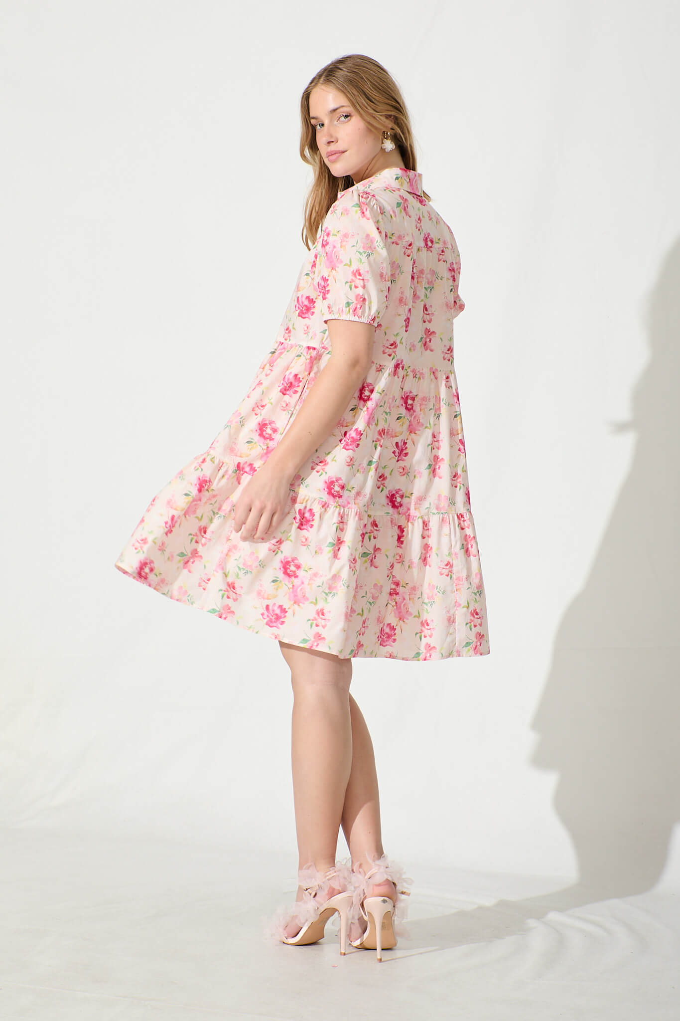 Felicia Shirt Dress In Pink Floral Cotton